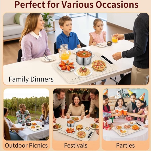 New Warming Mat for Food - Electric Silicone Food Warming Tray for Buffet, Beige - Picture 9 of 9